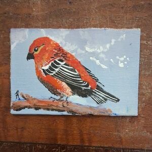 Hand Crafted Vibrant Orange Bird Painting